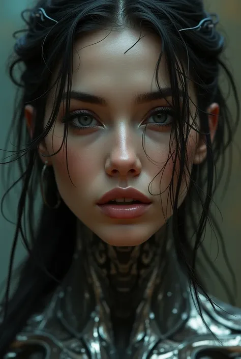 Raw photo cyborg woman, portrait, digital painting, elegant, beautiful, highly detailed, artstation, concep art by Luis Royo, Ross Tran,cinematic lighting, photorealistic,art nouveau 