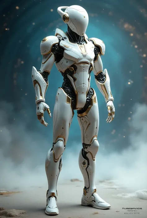 biomechanical, exo, character reference sheet, white shine, no face, galaxy parts, gold trim