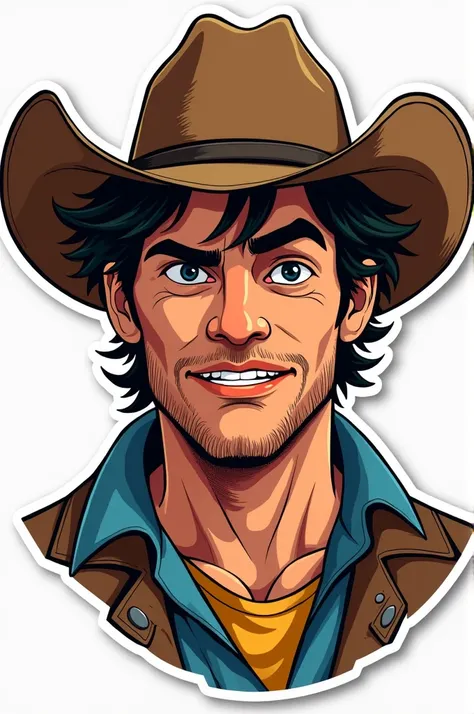 I want to create a sticker of a male character with black hair and a country hat