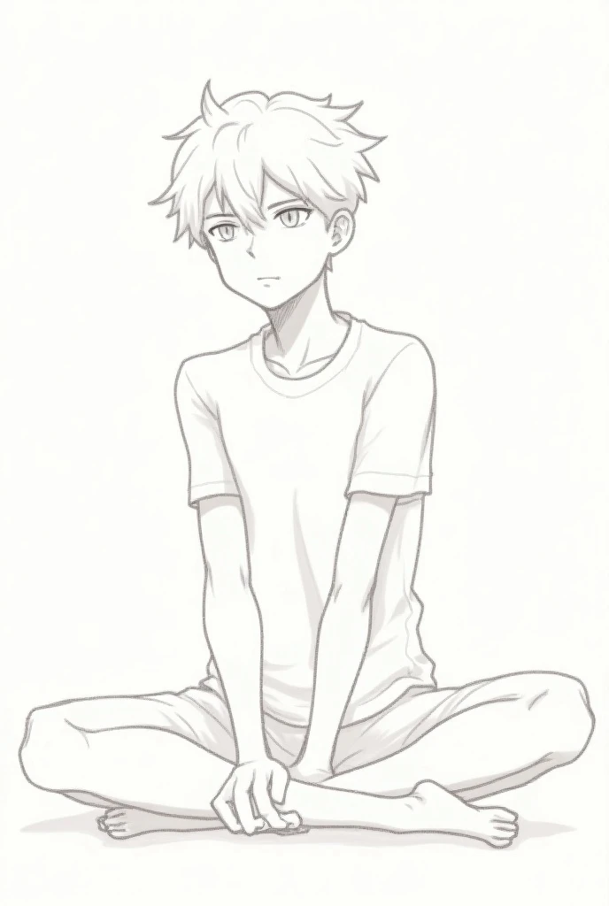 male, 10 Feet Tall boy, a drawing of a person sitting on the ground with their legs crossed, sitting pose, full body drawing, casual pose, line sketch, full body character drawing, clean anime outlines, neutral pose, anime pose, outline sketch, relaxed pos...