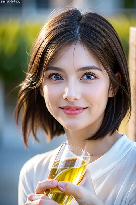 ((White Wine)),((Wine Glasses)),(Realistic, 超Realistic:1.4), 16K HDR,  High Resolution ,((White Wine)),((Wine Glasses)),Happy smile、short hair,The best smile、Japanese actress,so beautiful(It looks like the real thing),dress、Slim couple、Model Couple、(Realis...