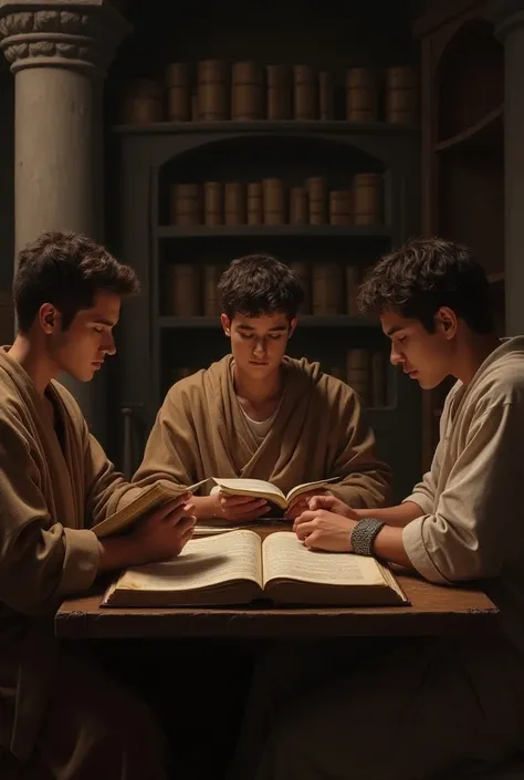 Three young men from the time of the Bible studying