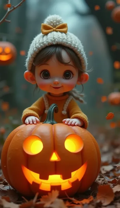 (best quality、masterpiece、 high resolution )、jack o'lantern and girl、 cute girl 、girl