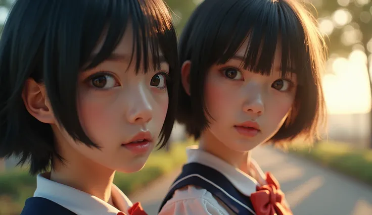 Ultra high definition， High Resolution ，Best Quality，8k， background blur ，Cinematic light effects，Reflected Light，(Photo 1 that looks like it was taken with a fisheye lens .3)， textured skin， Japanese High School Girls ，A slightly youthful appearance，Shiny...