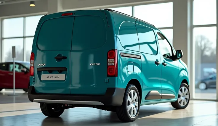 Teal color Full HD picture 20250 Dacia Dokker Camper Van in Showroom in Showroom back side view 