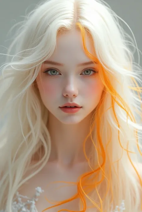 One girl with White hair with orange highlights