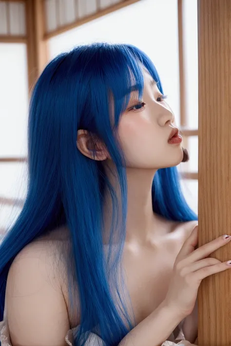 redhead japanese girl deep kissing vietnamese girl blue hair