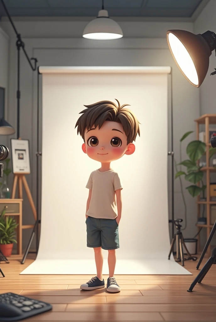 Anime cute boy in studio