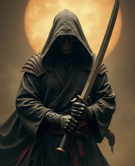 ninja, feudal japan, realistic, scary, nightmare, dark and old colors, old photo, sepia, Art of wallpaper, UHD Wallpaper