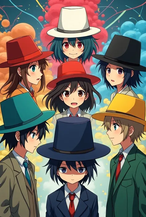 Create an anime image from the book The Six Hats to think about