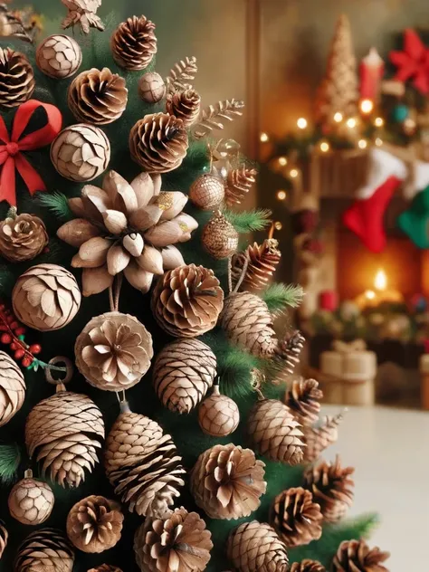 Lal Pinecone ,  with Christmas decorations 、 High Resolution , masterpiece, Best Quality,  high detail,  high definition models, 