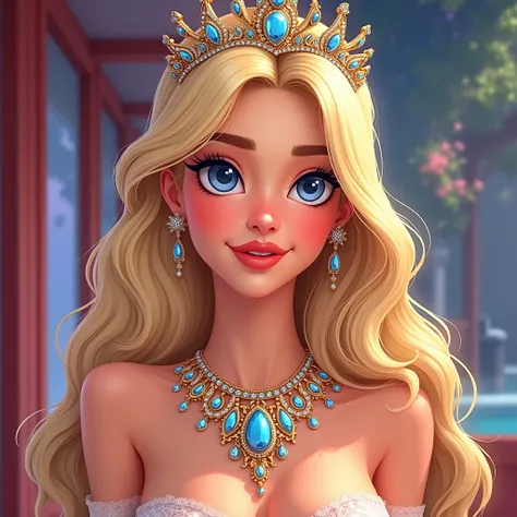 Pretty bitch cartoon blonde hair wearing crown and diamond necklace 