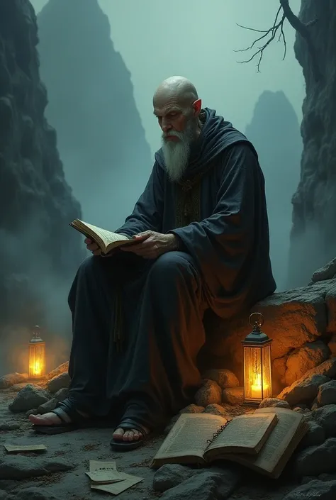  Generate the Hermit tarot card .  On the card, the character Solas from Dragon Age should be represented as the Hermit. Use well-known symbols ,  that are connected to this card and elements from Dragon Age .