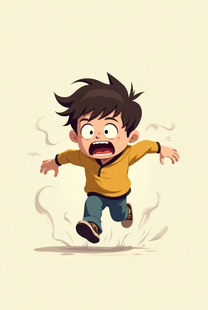 The same boy but running away scared running cartoon