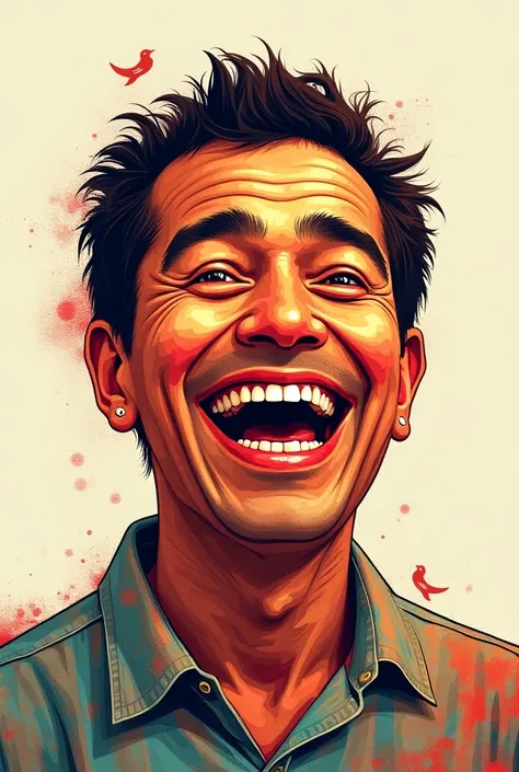 Draw the actor Carlos Alcantara made of smiles and laughs