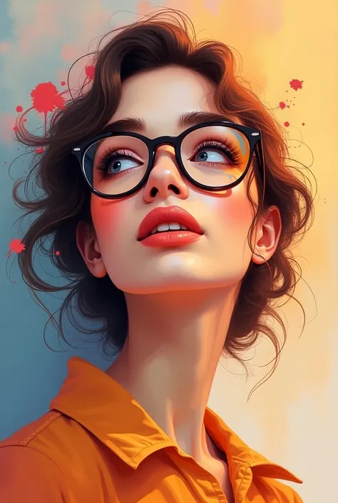 a painting by mse a woman wearing glasses by agnes cecile, bright design, cores pastel, paint drops, autumn lights