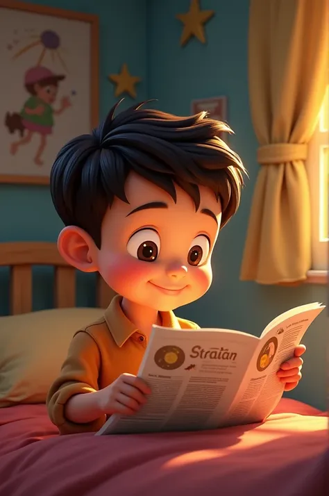 A boy reading newspaper horoscope disney pixar cartoon image