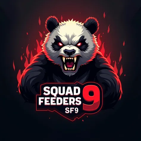 Generate an image of make me logo for gaming. angry gamer panda, add this letter "Squad Feeders 9" and SF9