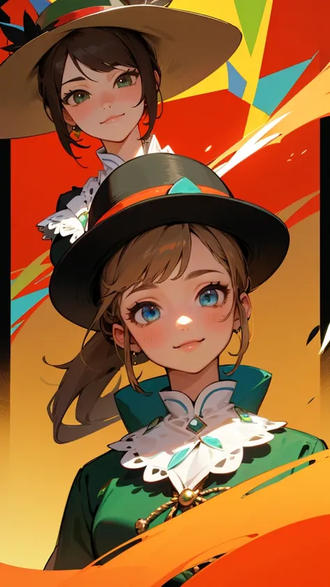 
Two Girls,  High Resolution , Blonde Perm、 ponytail、 with blue eyed girls、Brown Hair、 ponytail、 brown eyed girl 、2 are Mexican hat sombreros、 Mexican national costume charo、The flashy colorful shades of Mexico、red、green、Yellow image。whole body、smile