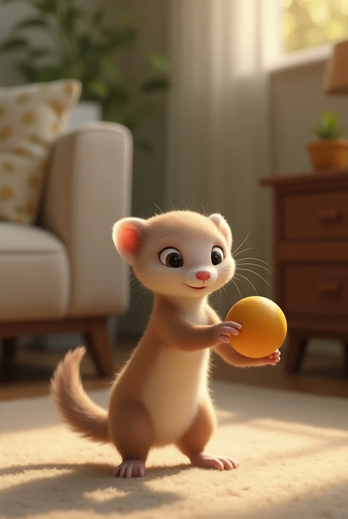 A ferret playing with a ball
