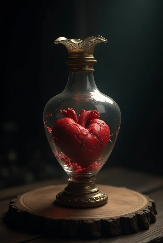 Create an image of a vessel with a broken heart inside 