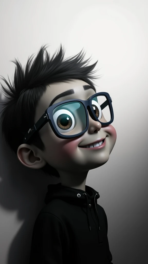  Cartoon style boy, Pixar,  Very Short Hair , Computer-aided design of glasses manufacturing