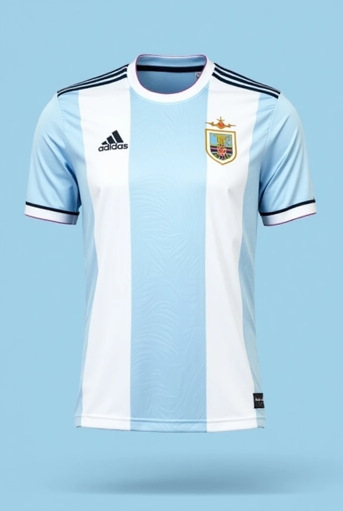 A photo of an official Argentina jersey.

KIT MANUFACTURER: adidas

JERSEY SPONSOR: ADIDAS

THIRD KIT:
Main colour: A vibrant shade of white that pops.
Design: Could feature subtly embossed or printed Argentina-inspired graphics or patterns in a slightly d...