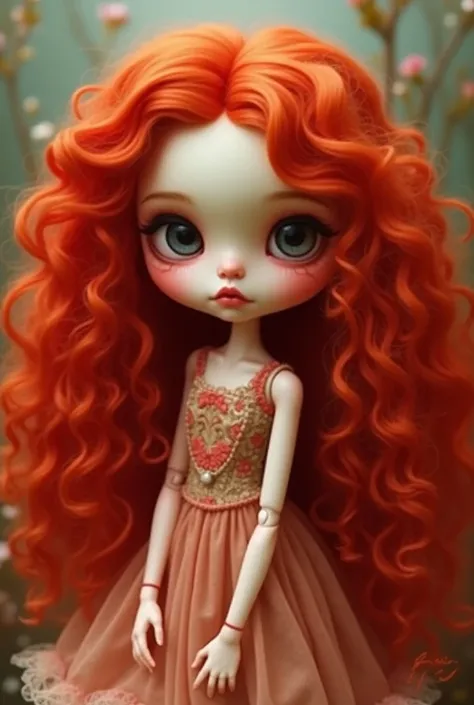 blythe doll and red curly hair long/big and fringe 