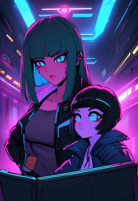  there are two women playing a video game in a video game, cyberpunk 2077 ross drawings, , cyberpunk anime art, anime cyberpunk art, cyberpunk art style, digital cyberpunk anime art, cyberpunk art, Cyberpunk themed art, rob rey and kentaro miura style, ins...