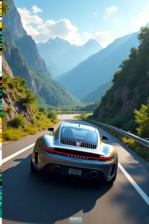 Porsche in a beutiful road and view with a beautiful stunts