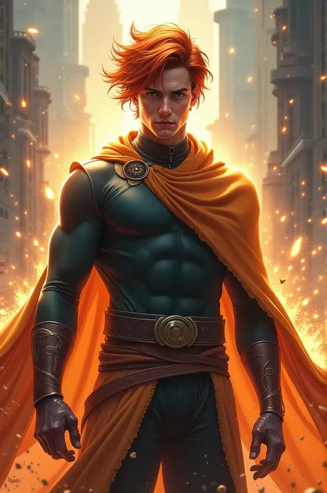 superhero, young man, magic user, medium red hair