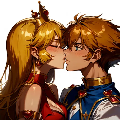 ((Best Quality)), ((masterpiece)), (detailed), （ perfect face）、The beautiful blonde Kisaragi Honey hugs and kisses the demon king, gets married, loves each other, and becomes a demon queen