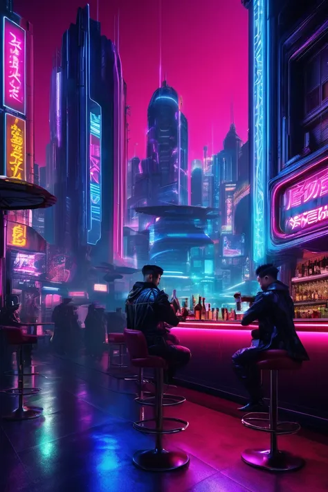  cyberpunk urban beauty dressed as men、bartender、Mix cocktails 、Bar counter、Neon Light、 futuristic cityscapes 、 Cinematic Lighting 、 detailed cyberpunk scenes 、 very detailed、Real、 photorealistic 、8k、masterpiece