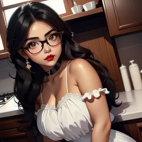 An adorable cute petite skinny slightly curvy chubby tan skin emo mexican teen, short wild volumetric hair, one wearing glasses, beautiful detailed brown eyes, cutely detailed lips, extremely cute detailed eyes and shy face, busty, voluptuous breasts, wide...