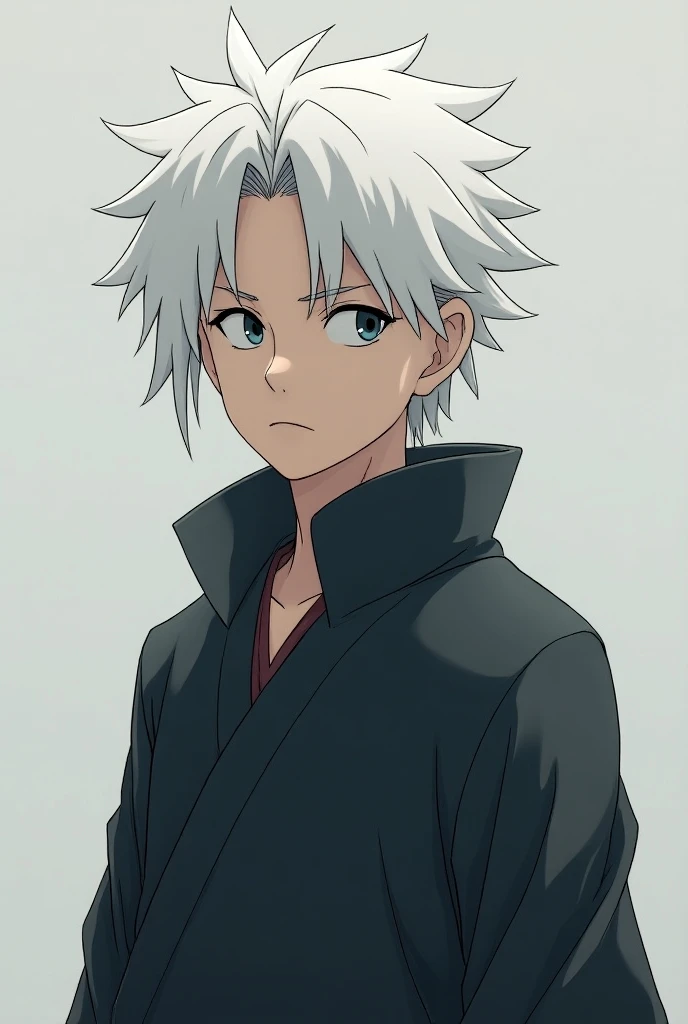 A young white-haired Senju ninja around   (From the anime Naruto) ( he has a closed face and slightly pointed hair like a Tobirama)