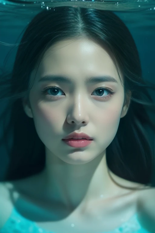 (RAW photo, Best quality), (Realistic, photo-realistic:1.2),High quality,  1girll,delicated face，Under water