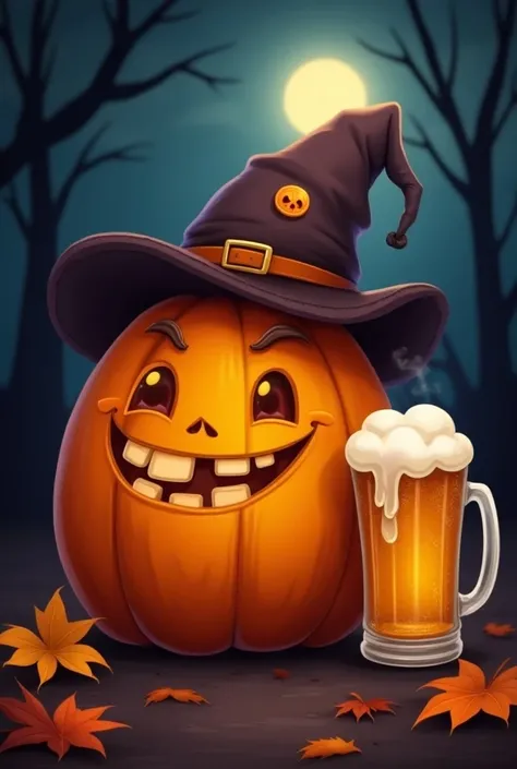 Halloween　Cute pumpkin　Beer 