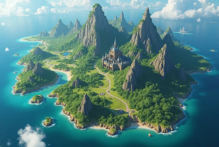  a photo taken from above a fantasy island map,  final fantasy world concept vll , hyper detailed concept art, highly detailed conceptual art, zelDa breath of the wilD mapa, mundos de kingdom hearts, highly detailed conceptual art, detailed fantasy map,  b...