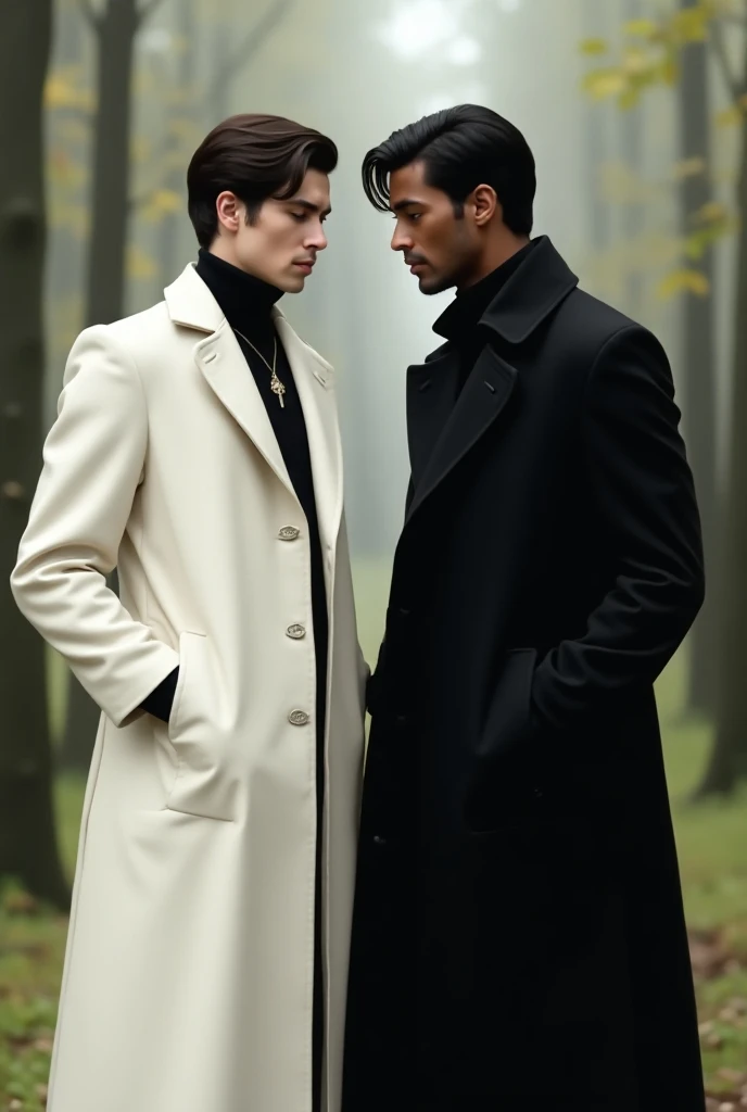 Two brothers with one white coat and Balck coat 