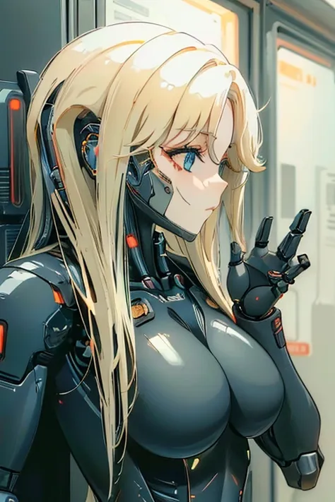 (masterpiece),(Highest quality),(Super detailed),(Best illustrations),(Best Shadow),(Absurd),(Detailed Background),(so beautiful), 16K, 8K, 4K,(Best Shadow),robotization,woman ,big bust,Robot Joint ,Metal skin,Black robot Suit,long hair,a black robot suit ...