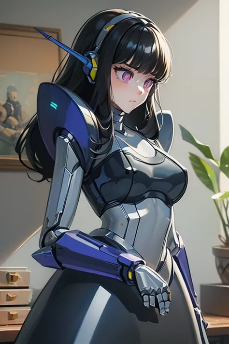 (masterpiece),(Highest quality),(Super detailed),(Best illustrations),(Best Shadow),(Absurd),(Detailed Background),(so beautiful), 16K, 8K, 4K,(Best Shadow),robotization,woman ,big bust,Robot Joint ,Metal skin,Black robot Suit,long hair,a black robot suit ...