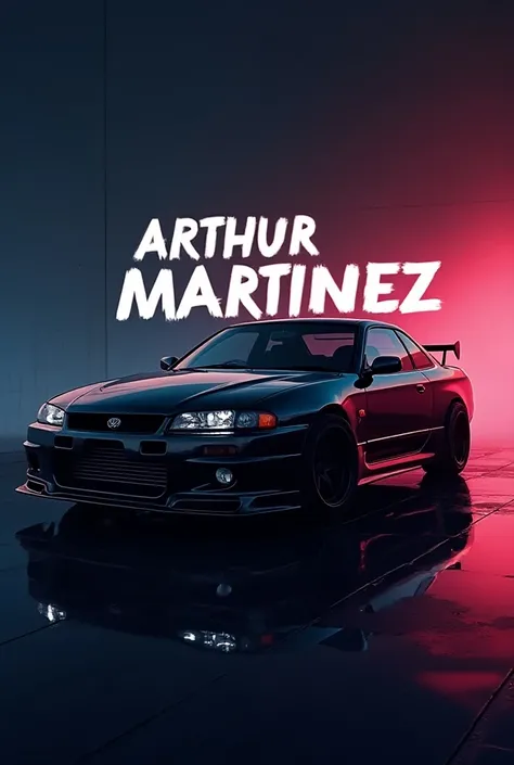 Create a phone wallpaper with the name "ARTHUR MARTINEZ" along with a Chaser JZX100 car from 2003