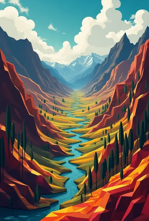 A valley with the name “Nepeña” in Peruvian cubist style