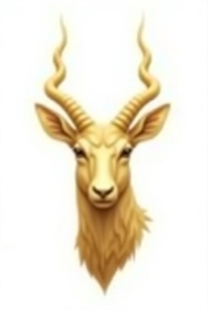 A very simple antelope head logo with white background, image in golden colors, more detailed
