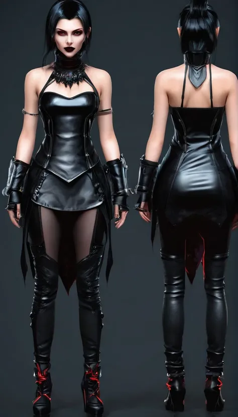 create a full body  character and clothing items from vampire clans in modern times and create modern and cyberpunk fashion. fro...