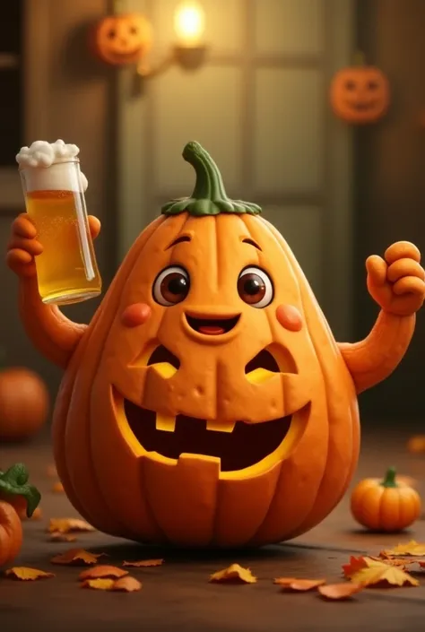 Halloween　 cute pumpkin　I have beer 