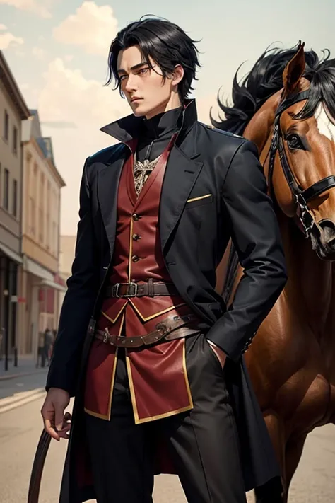 Anime style A Black-haired Horseman Man