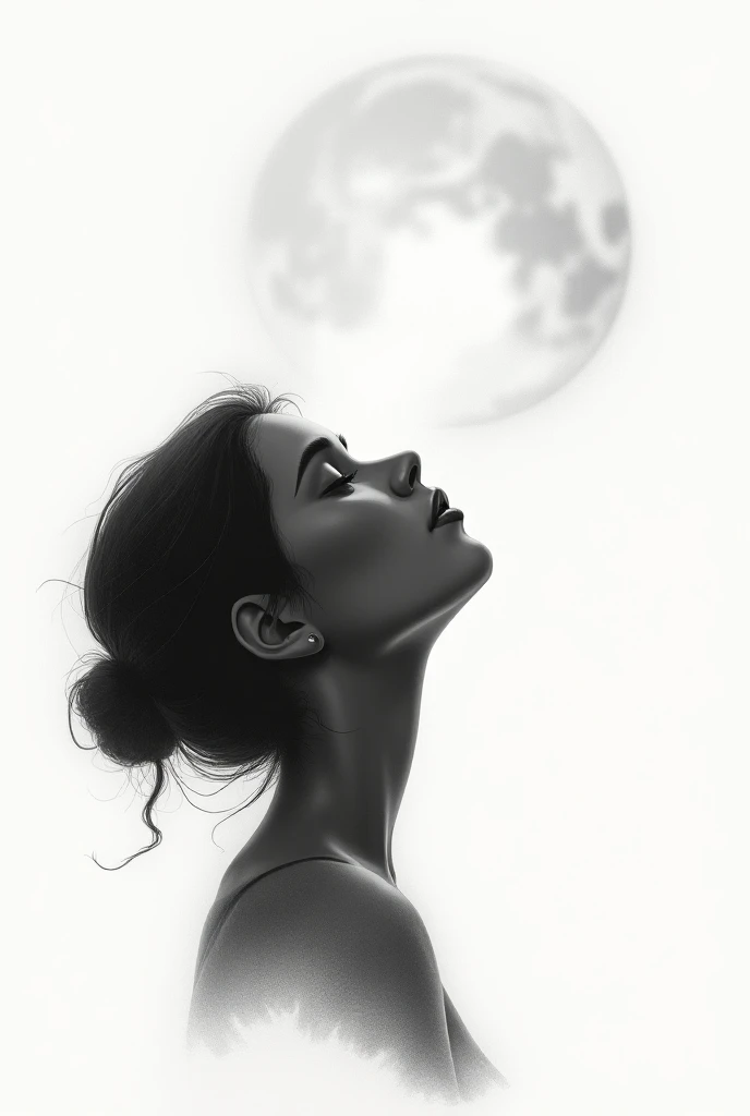 (pencil sketch) (animated) shilloutte of a woman head watching moon