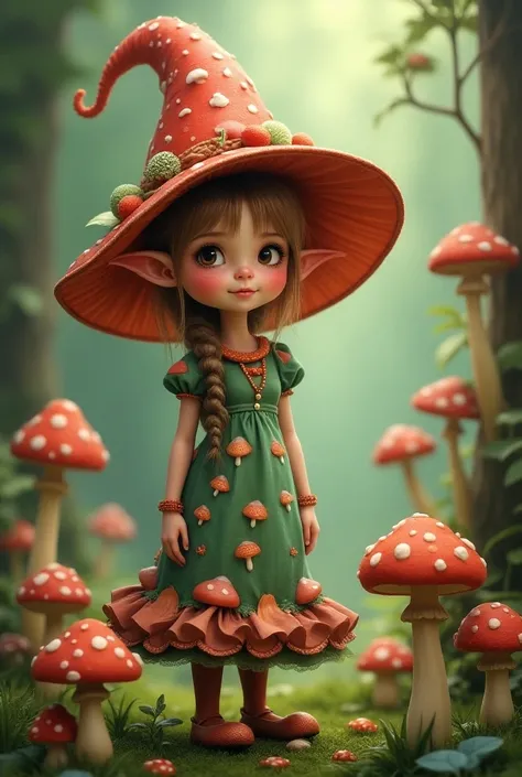 Adorable elf in mushroom themed witch outfit 