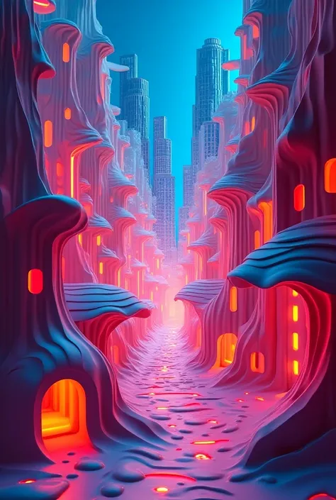 A neon wiggle city realstic paper art